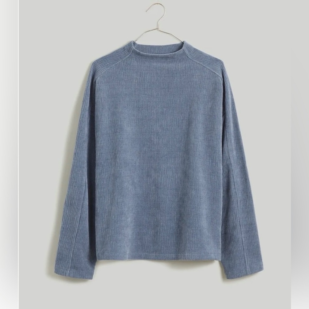 Madewell Jacquard Funnelneck Top Ribbed Textured Knit Blue XS NWT